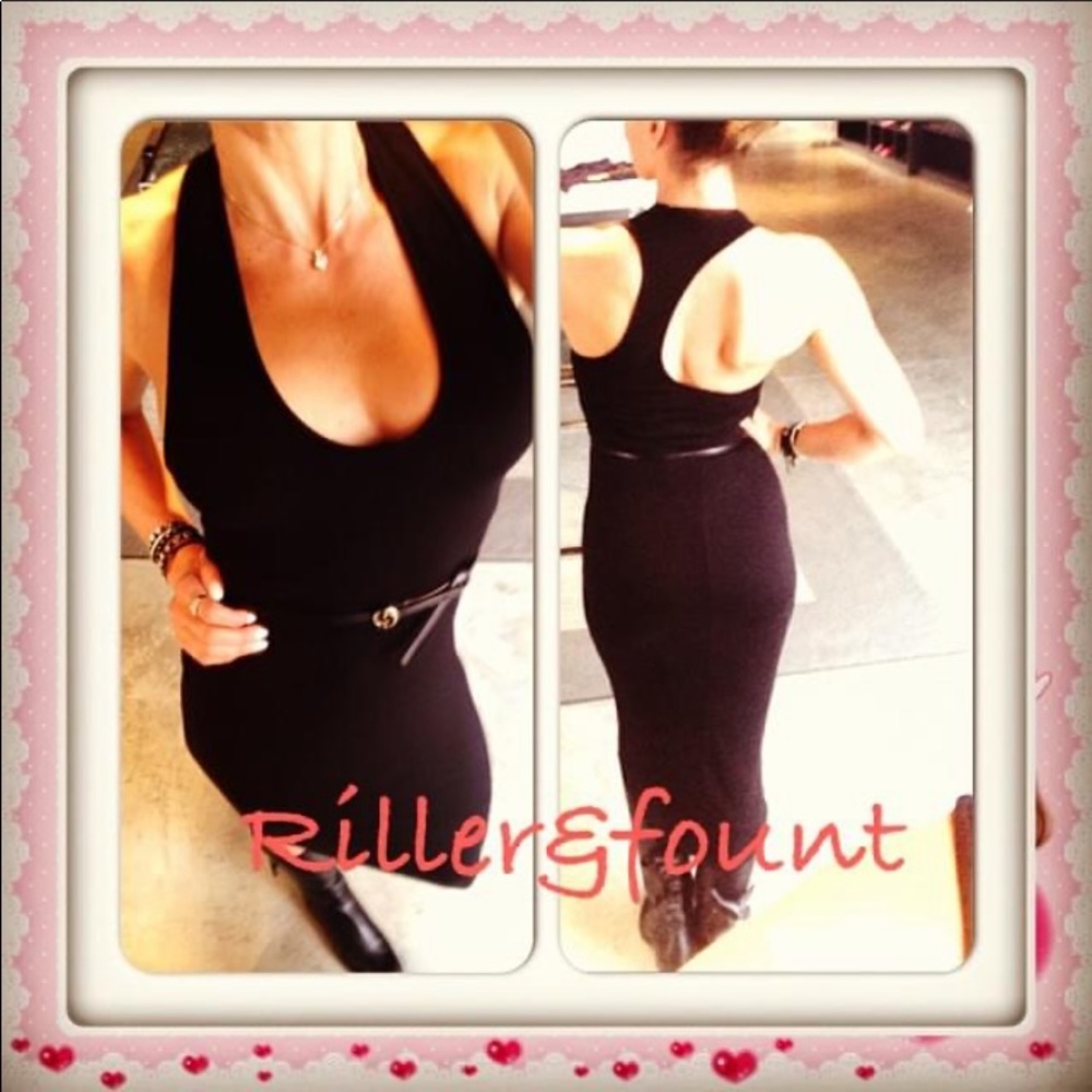 Riller & Faunt Black MIDI Dress Size Small Cut-Out back Shorter Hemline in Front